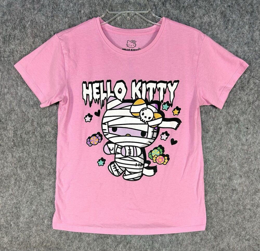 Hello Kitty Halloween Mummy T-Shirt Pink Juniors Size L 10-12 Sparkle Sanrio